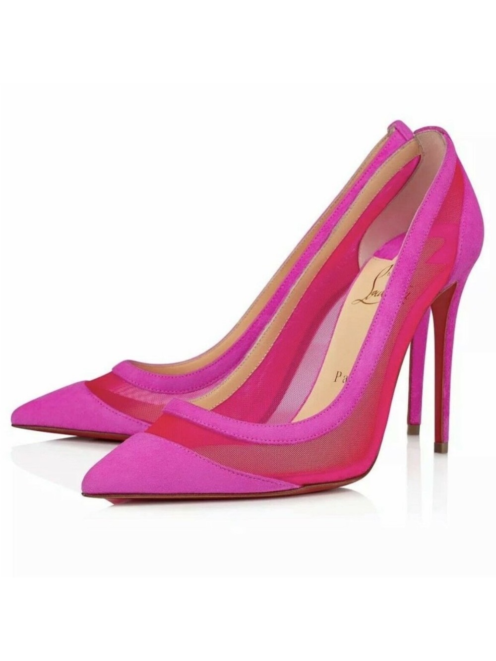 Christian Louboutin Galativi 100 Pink Suede Mesh Pumps 40.5